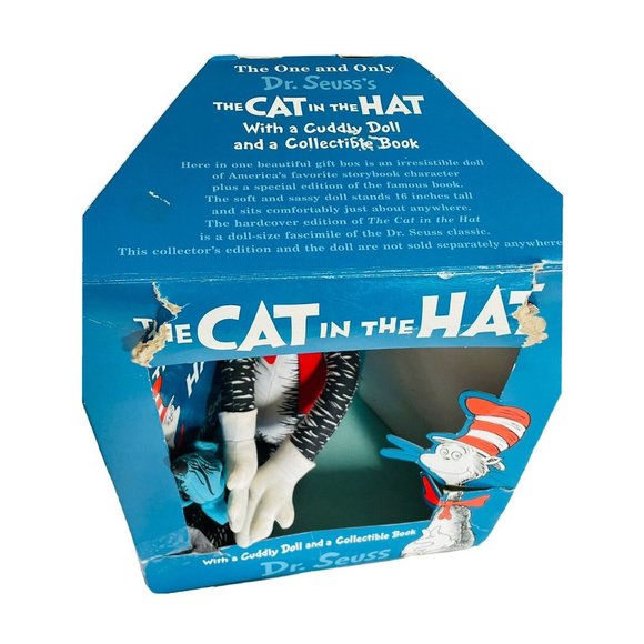 Dr Seuss The Cat in the Hat Cuddly Plush Doll & Collectible Book Box Set Vintage - Picture 6 of 11